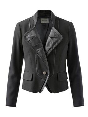 Mind Bridge Black Wool Cotton Layered Lapel Structured Blazer